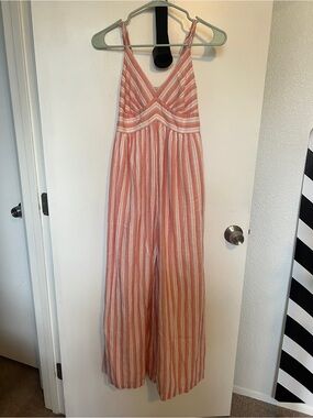 American Eagle Outfitters Coral Pink and White Striped XS Jumpsuit